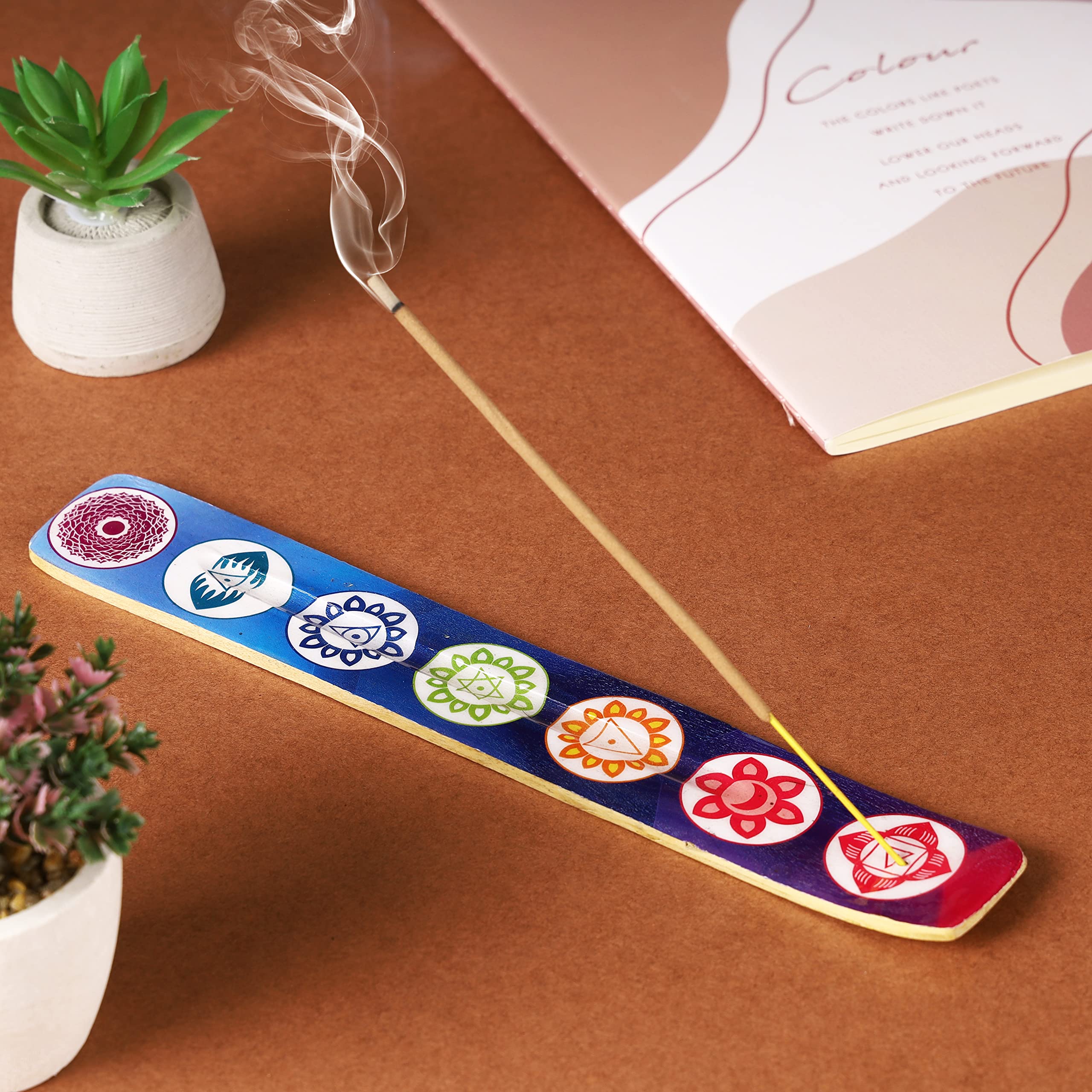 Bless-International Traditional-Handmade-Burner Wooden-Incense-Stick-Holder Ash-Catcher-Stand for-Aromatherapy-Meditation-Yoga (Seven Chakkra) 10 Inches, Pack of 1 - Image 7