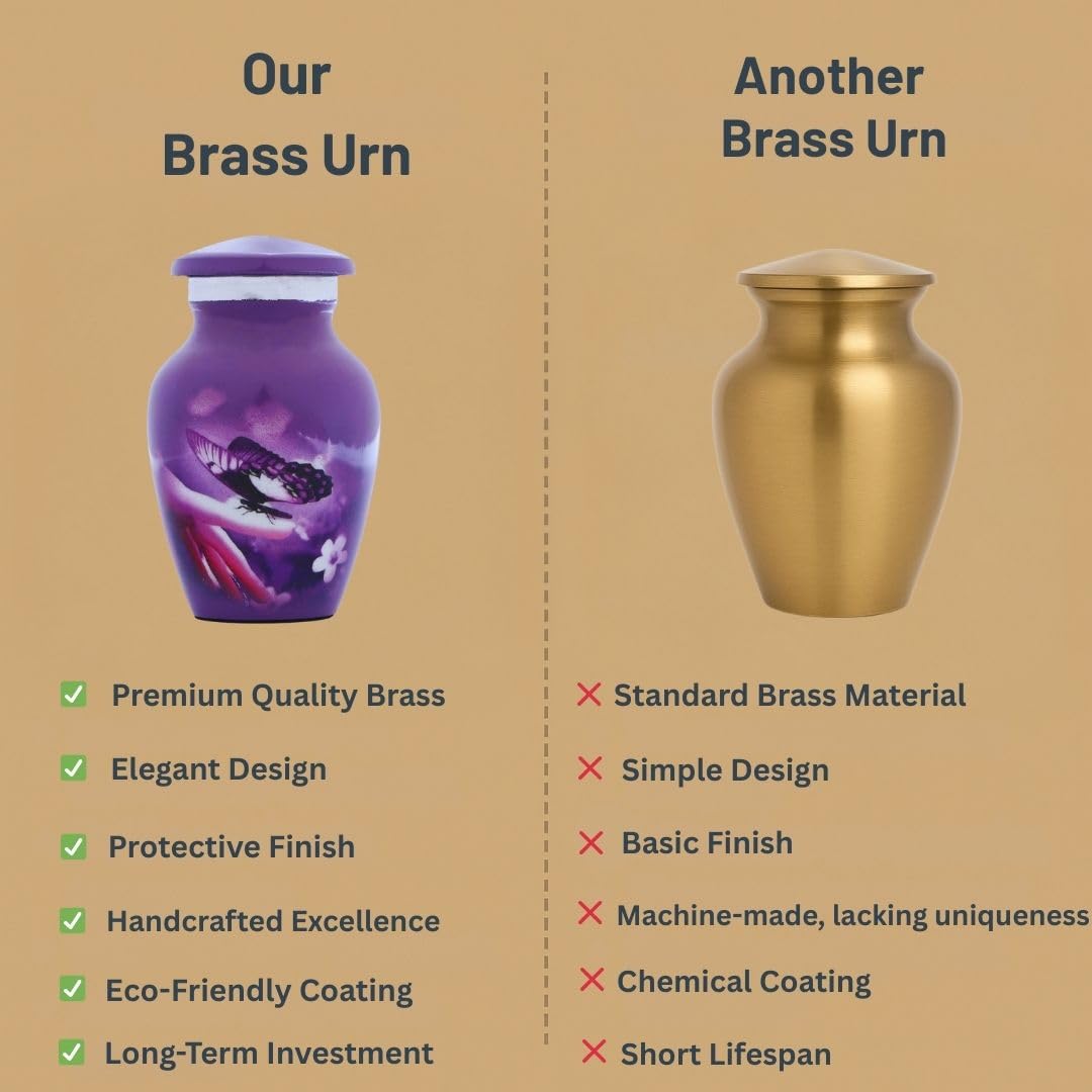 Bless International Hand-Engraved Small Decorative Brass Urn with Lid – 3" Mini Keepsake Urn for Human Ashes, Memorials – Petite Remembrance Vase with Velvet Storage Case & Funnel (Purple Butterfly) - Image 6