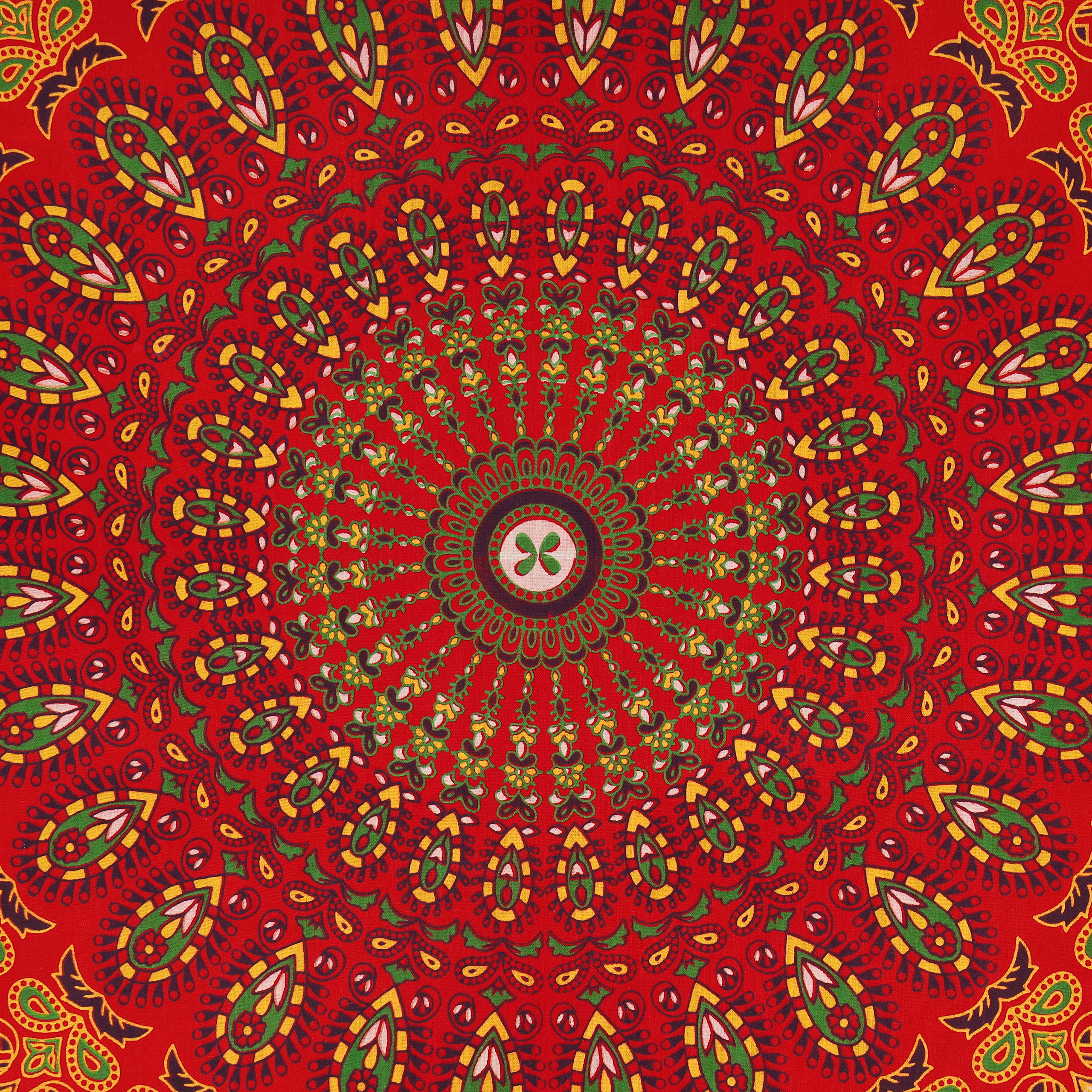Bless International Handmade Indian hippie Bohemian Psychedelic Peacock Mandala Wall hanging College Dorm Beach Throws Table Cloth Bedding Tapestry (Golden Red, Twin(54x72Inches)(140x185cms)) - Image 3