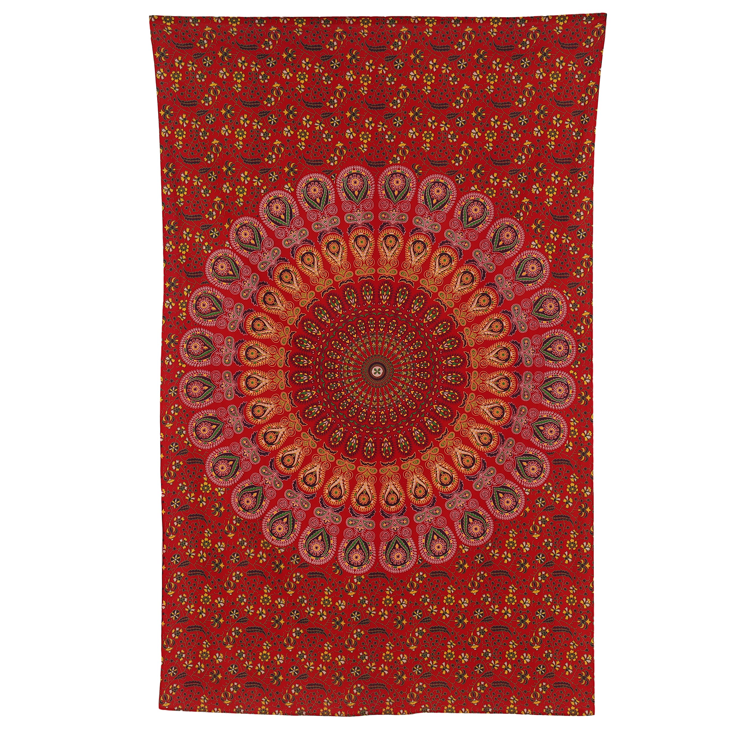Bless International Handmade Indian hippie Bohemian Psychedelic Peacock Mandala Wall hanging College Dorm Beach Throws Table Cloth Bedding Tapestry (Golden Red, Twin(54x72Inches)(140x185cms)) - Image 4