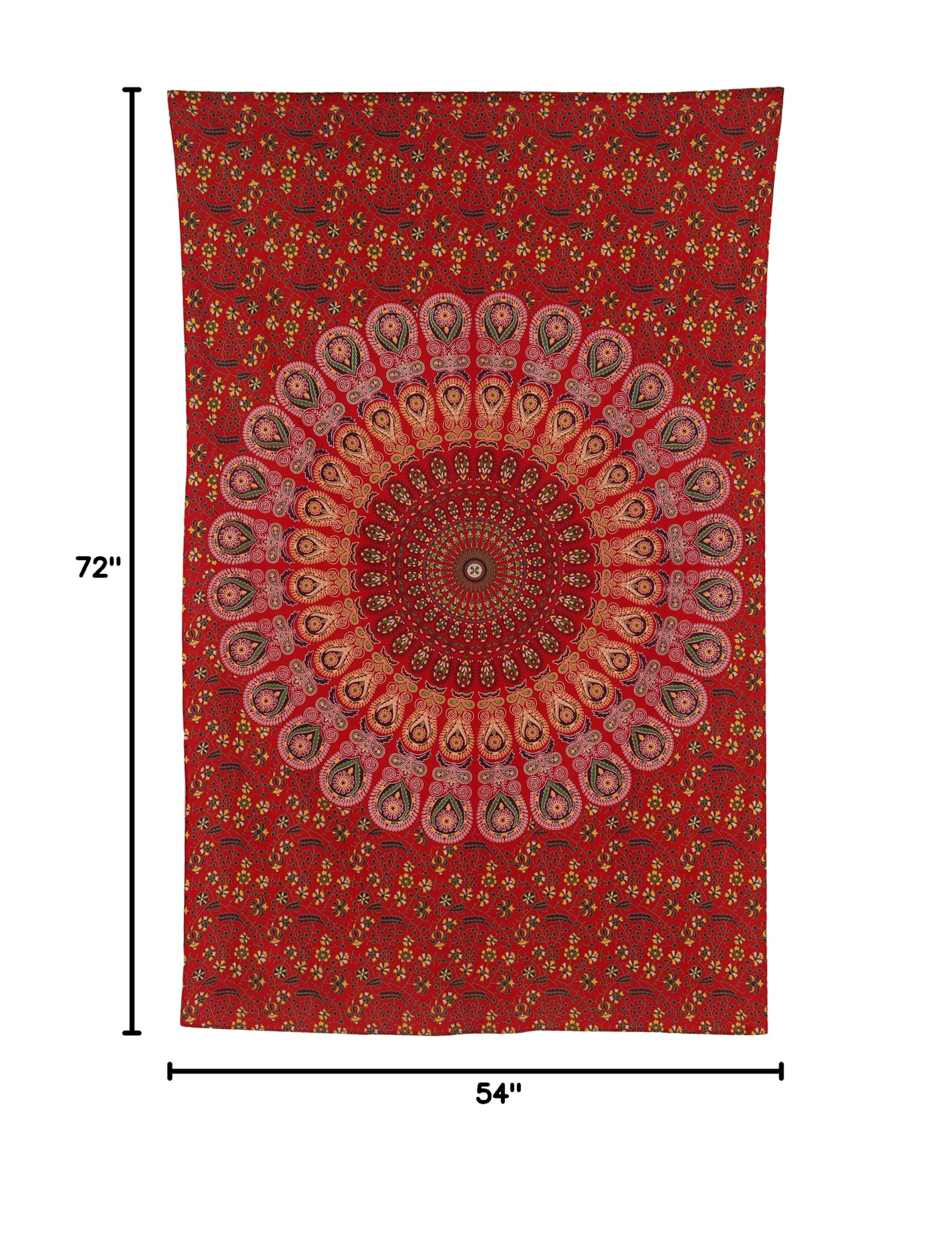 Bless International Handmade Indian hippie Bohemian Psychedelic Peacock Mandala Wall hanging College Dorm Beach Throws Table Cloth Bedding Tapestry (Golden Red, Twin(54x72Inches)(140x185cms)) - Image 9