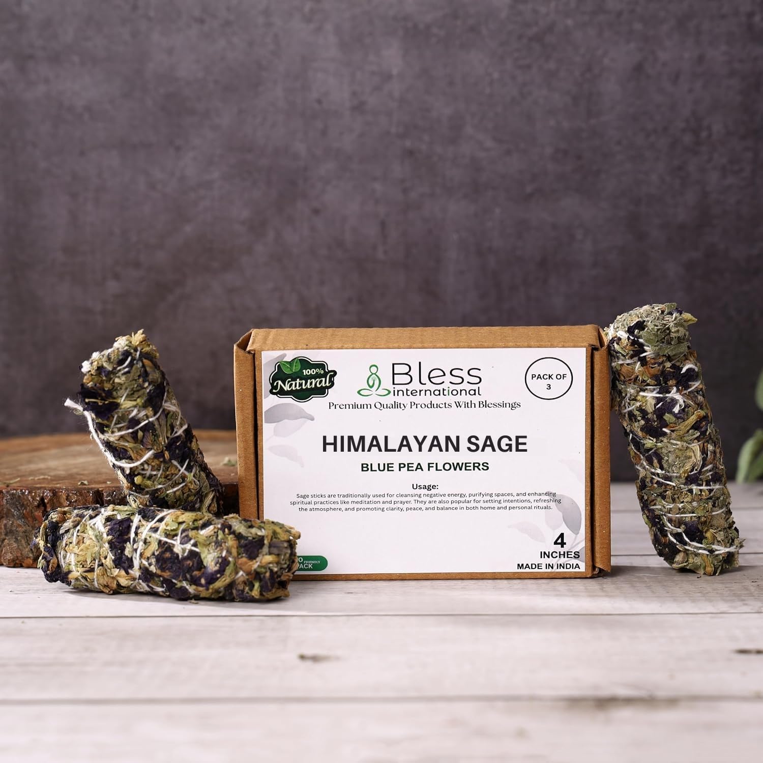 Bless-International Himalayan-Sage-Blue-Pea-Flowers-Incense Premium-100%-Natural-and-Organic Handcrafted-4-Inches-Long Used-for-Home-Cleansing-Meditation-Smudging-Rituals - Image 5