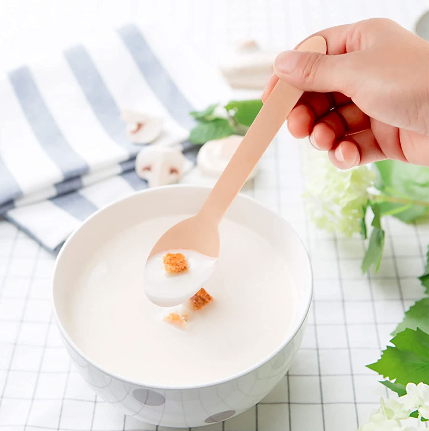 Bless-International (Pack Of 100) Eco-Friendly-Spoons-100%-Organic Natural-Durable-Wooden-Cutlery Heavy-Duty-Premium-Disposable For-Parties-Picnics-Big-Event-Daily-Use Heat-Resistant-&-BPA-Free-6" - Image 5