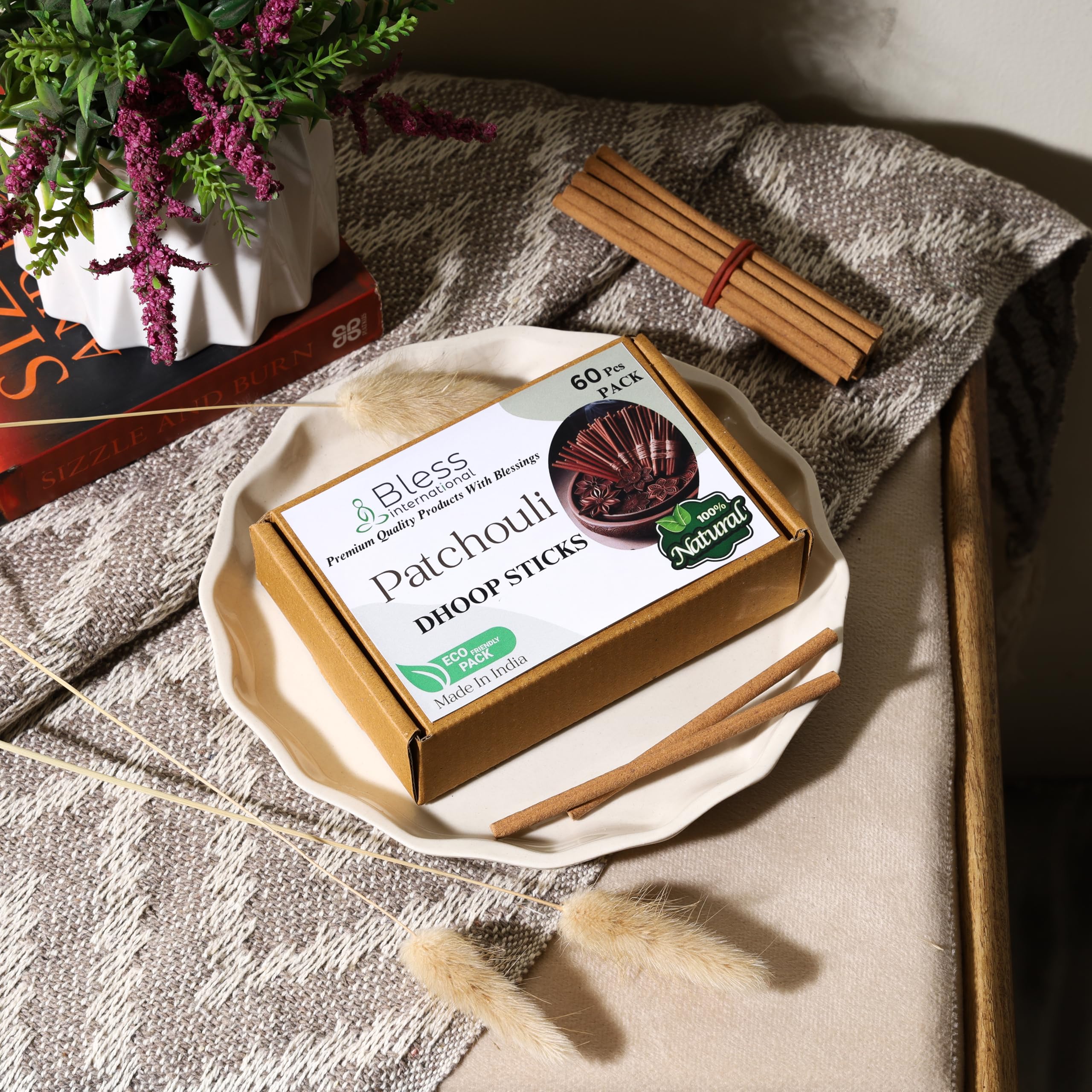 Bless-International Patchouli-100%-Natural-Incense-Bambooless-Dhoop-Sticks Handmade-Organic-Chemicals-Free for-Purification-Relaxation-Positivity-Yoga-Meditation The-Best-scents-4.5-Inches-60-Sticks - Image 5