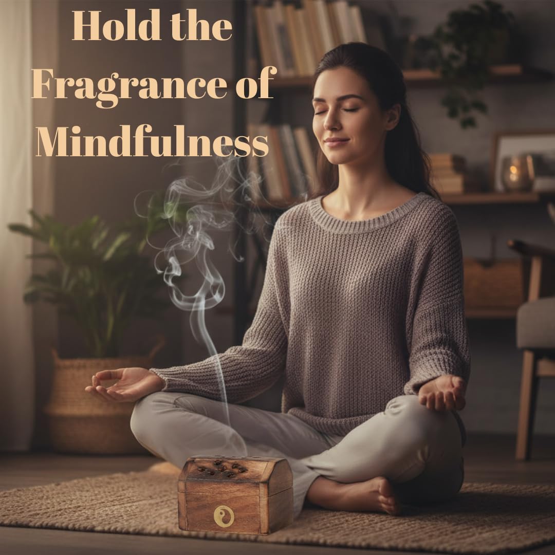 Bless-International Traditional-Handmade-Burner Wooden-Incense-Stick-Holder Ash-Catcher-Stand for-Aromatherapy-Meditation-Yoga (Treasure Box Wooden Charcoal/Cone) - Image 3