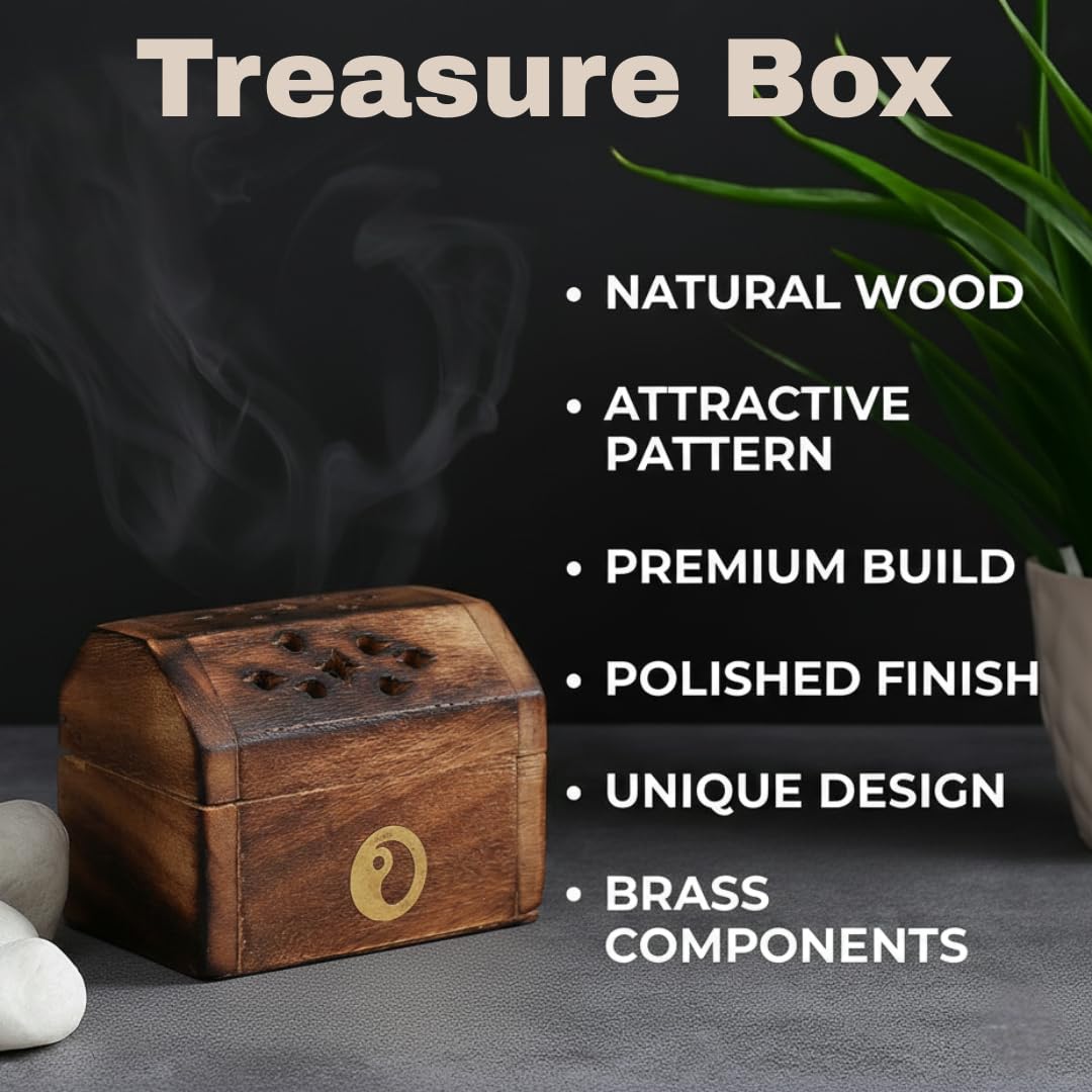 Bless-International Traditional-Handmade-Burner Wooden-Incense-Stick-Holder Ash-Catcher-Stand for-Aromatherapy-Meditation-Yoga (Treasure Box Wooden Charcoal/Cone) - Image 4