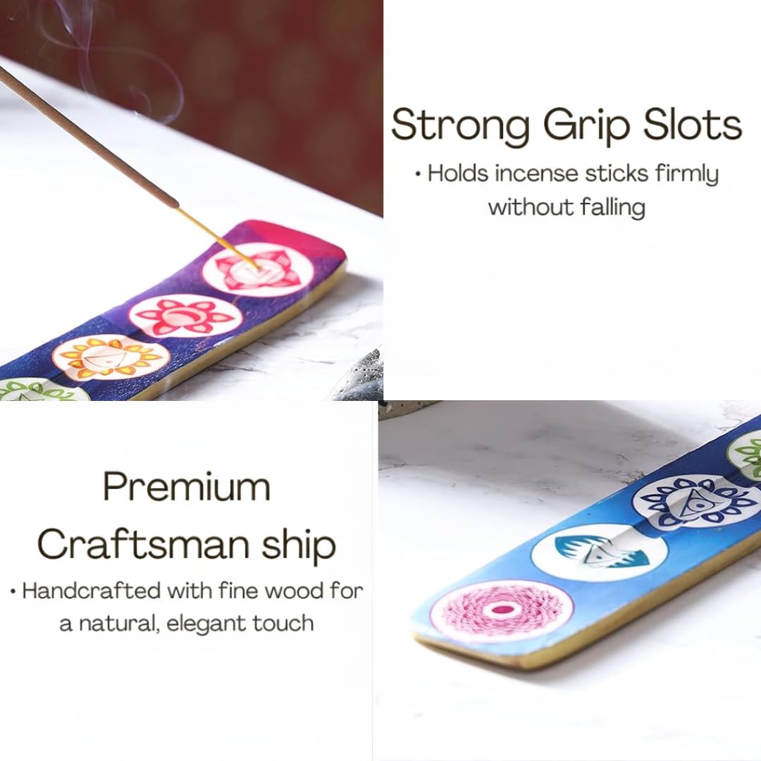 Bless-International Traditional-Handmade-Burner Wooden-Incense-Stick-Holder Ash-Catcher-Stand for-Aromatherapy-Meditation-Yoga (Seven Chakkra) 10 Inches, Pack of 1 - Image 4