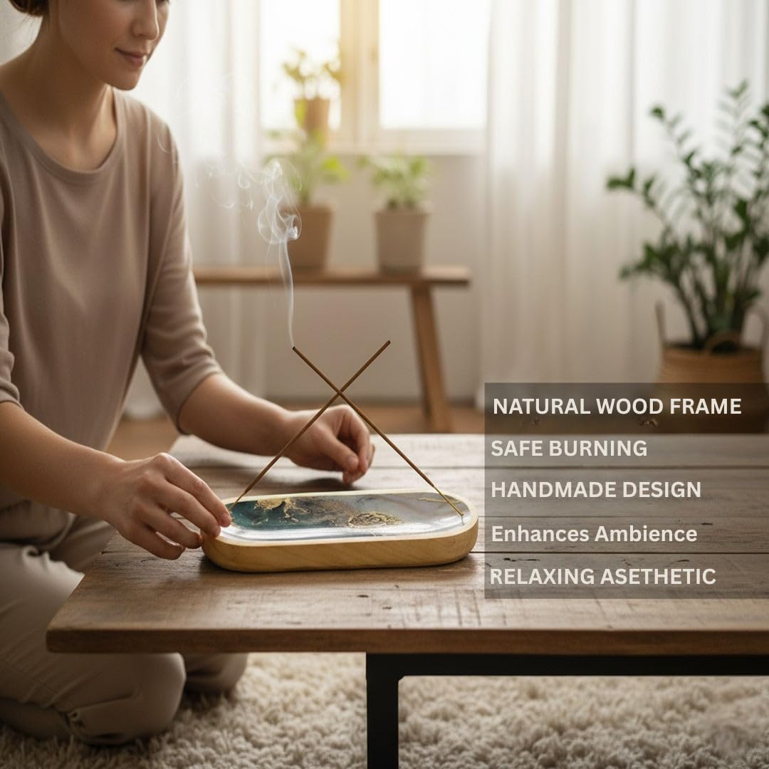 Bless-International Traditional-Handmade-Tray-Burner Wooden-Trat-Incense-Stick-Holder Ash-Catcher-Stand for-Aromatherapy-Meditation-Yoga (Beautiful Mountains, 11x4x1.22 Inches) - Image 6