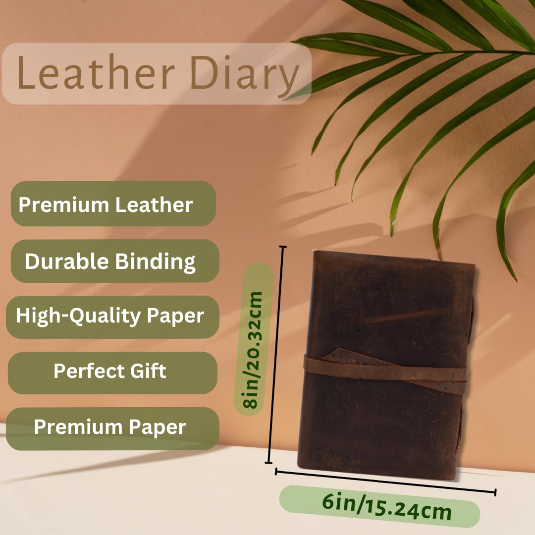 Bless International Vintage-Rustic-Leather-Bound-Journal-Spell-Book 8"X6"-300-Pages-Handmade-Paper-Diary-Gifts Writing-Drawing-Sketchbook-Travel Daily-Notepad-For-Men-And-Women (Dark Brown) - Image 6