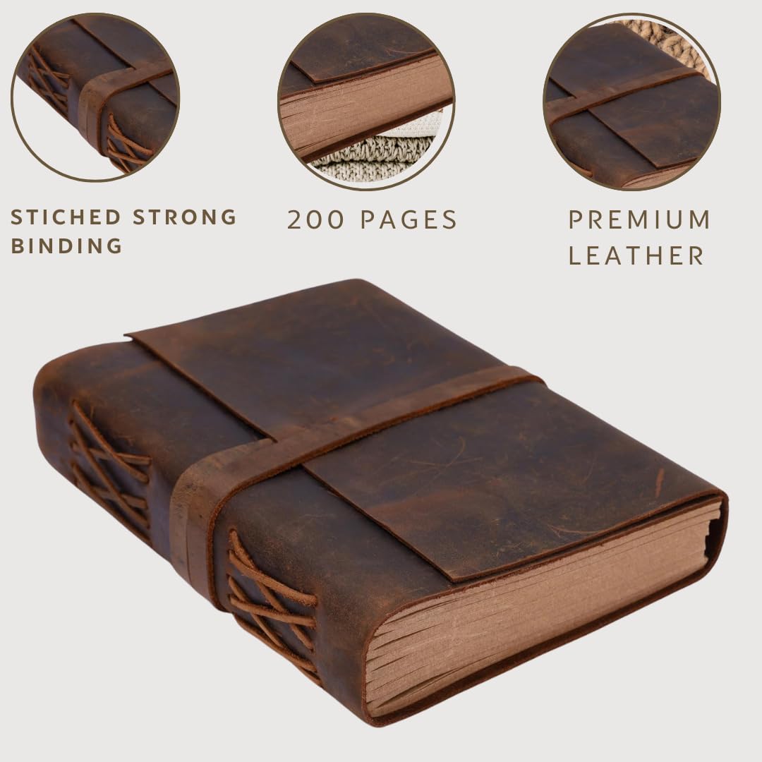 Bless International Vintage-Rustic-Leather-Bound-Journal-Spell-Book 8"X6"-300-Pages-Handmade-Paper-Diary-Gifts Writing-Drawing-Sketchbook-Travel Daily-Notepad-For-Men-And-Women (Dark Brown) - Image 8