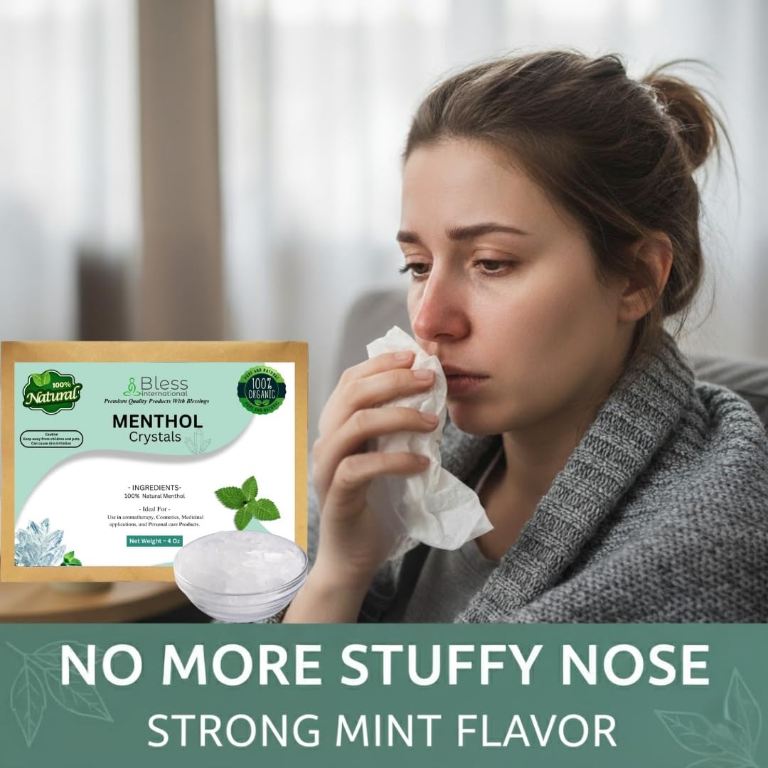 Menthol-Crystals-4-Oz Mentha-Arvensis-Mint Pure-Organic-100%-Natural-By-Bless-International Cosmetics-Salves-Balms-Creams-and-Soap-Making-DIY Resealable-Standup-Bag-for-Long-Lasting-Freshness - Image 6